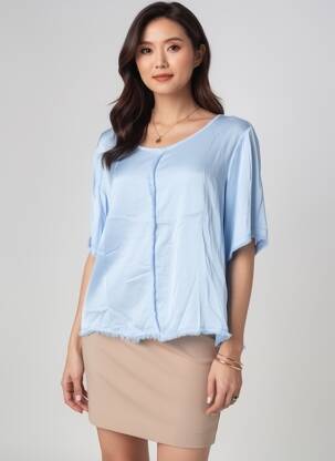 Blouse fermeture boutonnée au dos manches courtes bleu JOY OF LIFE femme