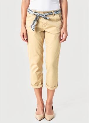 Pantalon 7/8 fermeture zippée sous rabat boutonné beige LE TEMPS DES CERISES femme