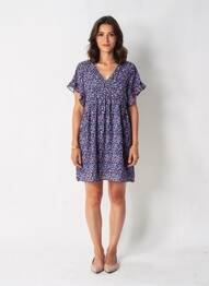 Robe courte coupe fluide manches courtes bleu LE TEMPS DES CERISES femme