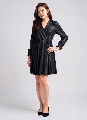 Robe courte coupe fluide manches longues noir ESPERANCE femme