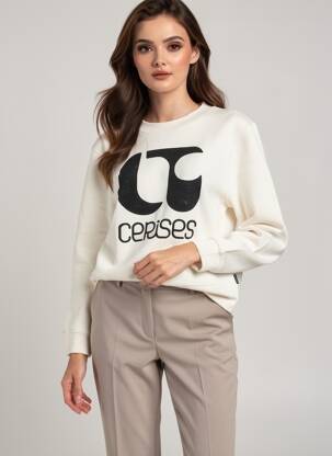 Sweat-shirt sérigraphie manches longues blanc LE TEMPS DES CERISES femme