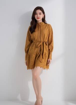 Robe courte manches longues manches longues beige LM LULU femme