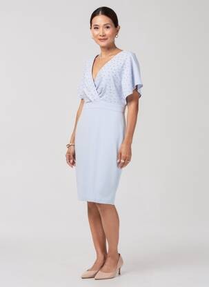 Robe mi-longue tissage crêpe manches courtes bleu JOSEPH RIBKOFF femme