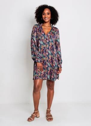 Robe courte coupe fluide manches longues bleu LOLA ESPELETA femme