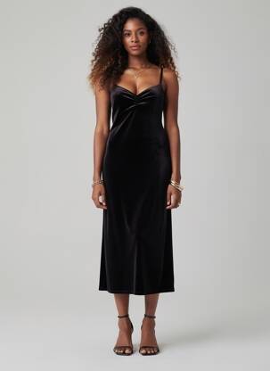 Robe mi-longue coupe cintrée fines bretelles noir DIVIDED H&M femme