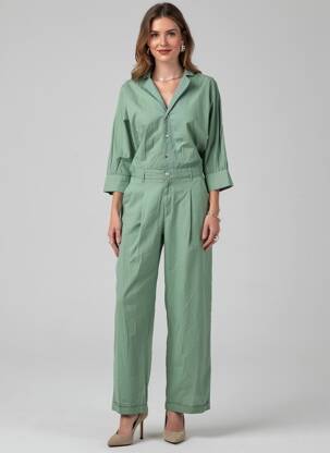 Combi-pantalon fermeture boutonnée sur le devant manches longues vert LEON & HARPER femme