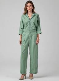 Combi-pantalon poches manches longues vert LEON & HARPER femme