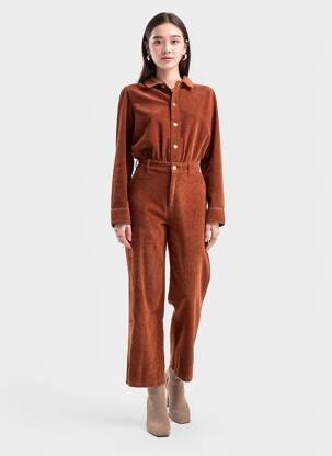 Combi-pantalon fermeture boutonnée sur le devant manches longues marron LEON & HARPER femme