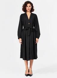 Robe longue manches longues manches longues noir CHICOSOLEIL femme