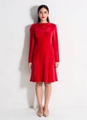 Robe pull col rond manches longues rouge SURKANA femme