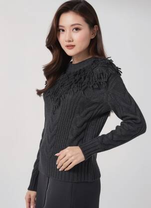Pull coupe droite manches longues gris LEON & HARPER femme
