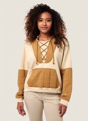Sweat-shirt à capuche col v manches longues marron LEON & HARPER femme