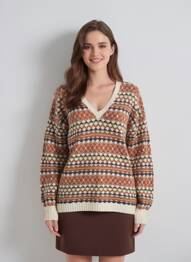 Pull col v manches longues marron LEON & HARPER femme