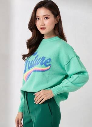 Pull coupe droite manches longues vert CIAO MILANO femme