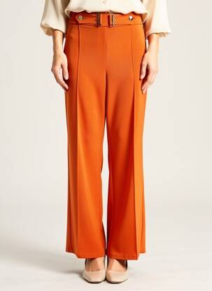 Pantalon droit tissage crêpe taille normale orange JOSEPH RIBKOFF femme