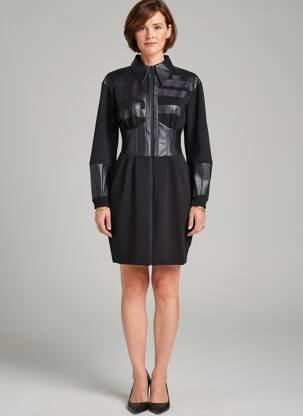 Robe courte manches longues manches longues noir LESLIE femme