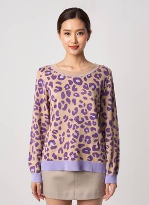 Pull coupe cintrée manches longues violet LEO & UGO femme