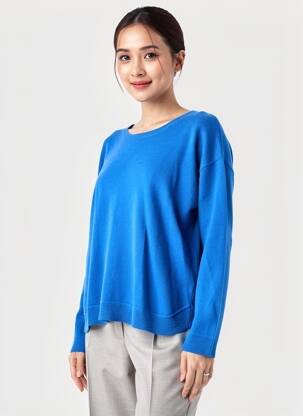 Pull coupe droite manches longues bleu ESTHEME femme