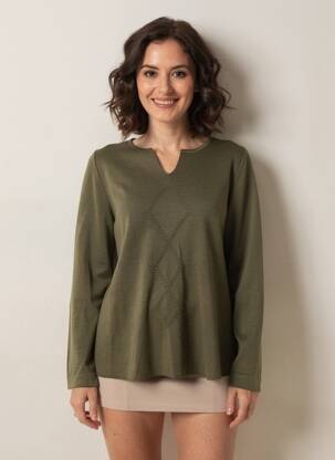 Pull coupe droite manches longues vert MARIA BELLENTANI femme