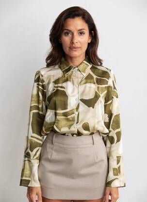 Chemisier imprimé fantaisie manches longues vert MARIA BELLENTANI femme