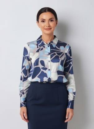 Chemisier imprimé fantaisie manches longues bleu MARIA BELLENTANI femme