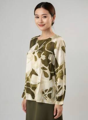 Blouse imprimé fantaisie manches longues vert MARIA BELLENTANI femme