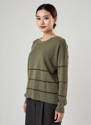 Pull coupe droite manches longues vert MARIA BELLENTANI femme