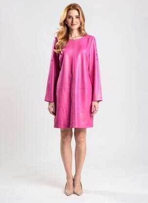Robe courte fermeture zippée au dos manches longues rose EVA KAYAN femme