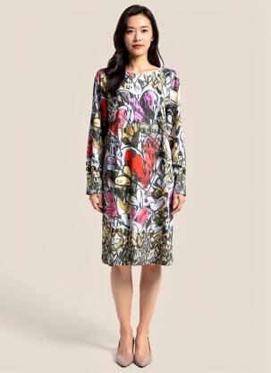 Robe mi-longue imprimé fleurs manches longues noir DOLCEZZA femme