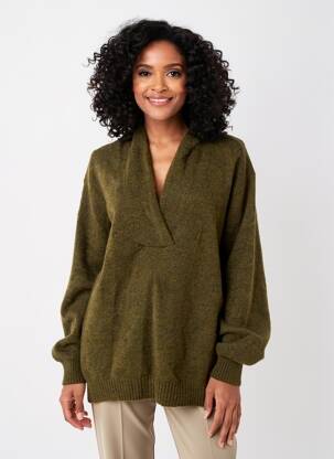 Pull col v manches longues vert EVA KAYAN femme