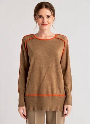 Pull tunique stretch manches longues marron LEO & UGO femme