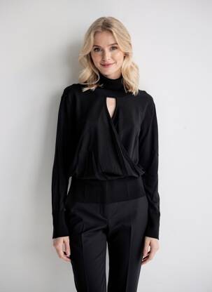 Pull col roulé stretch manches longues noir EVA KAYAN femme