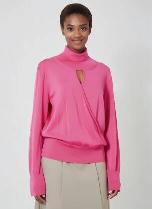 Pull col roulé stretch manches longues rose EVA KAYAN femme