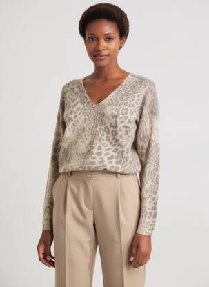 Pull col v manches longues beige ANANKE femme