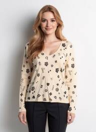 Pull col v manches longues beige ANANKE femme