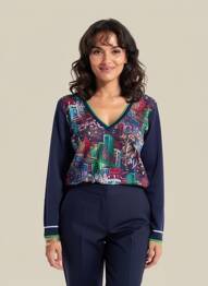 Pull col v manches longues bleu LEO & UGO femme