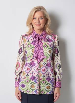 Chemisier imprimé fantaisie manches longues violet LESLIE femme