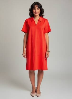 Robe mi-longue manches courtes manches courtes rouge CREAM femme