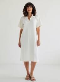 Robe mi-longue manches courtes manches courtes beige CREAM femme