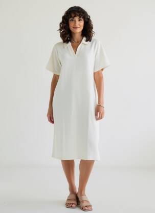 Robe mi-longue manches courtes manches courtes beige CREAM femme
