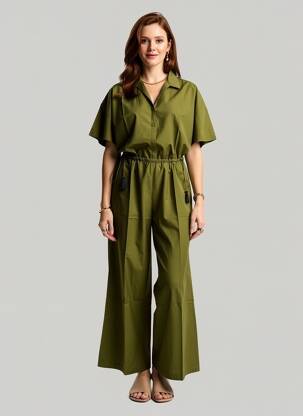 Combi-pantalon fermeture boutonnée sur le devant manches courtes vert MARE DI LATTE femme