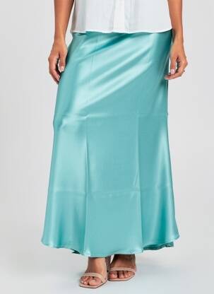 Jupe longue fermeture zip latéral bleu SANFASON femme