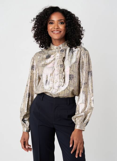 Blouse imprimé fantaisie manches longues beige OTTOD'AME femme