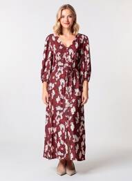 Robe longue imprimé fleurs manches 3/4 rouge GRACE & MILA femme