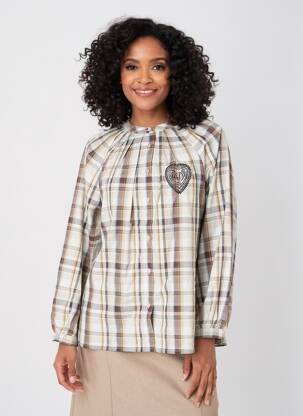 Chemisier coupe droite manches longues beige STUDIO PARISIEN femme