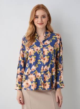 Chemisier imprimé fleurs manches longues bleu LA PETITE ETOILE femme