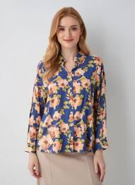 Chemisier imprimé fleurs manches longues bleu LA PETITE ETOILE femme