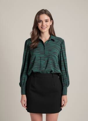 Chemisier tissage crêpe manches longues vert GRACE & MILA femme