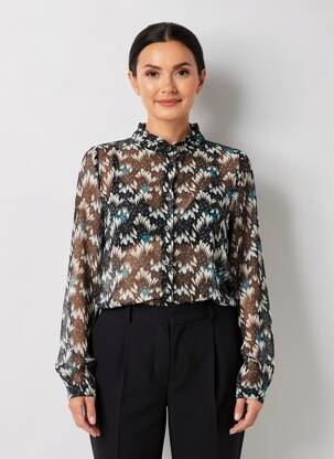 Chemisier tissage crêpe manches longues noir LA FEE MARABOUTEE femme