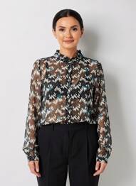 Chemisier tissage crêpe manches longues noir LA FEE MARABOUTEE femme